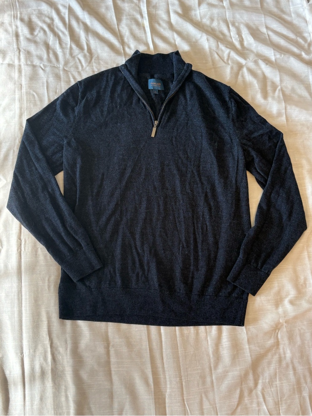 Fairlane 100% Merino Wool Navy Blue Men’s Quarter Zip Sweater Size XL